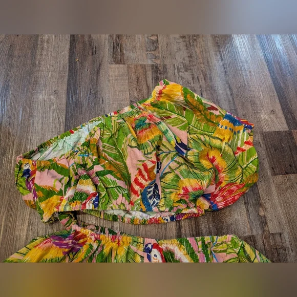 Farm Rio Macaw Leaves Cutout Waist Linen Blend Mini Dress Size M - Picture 9 of 14